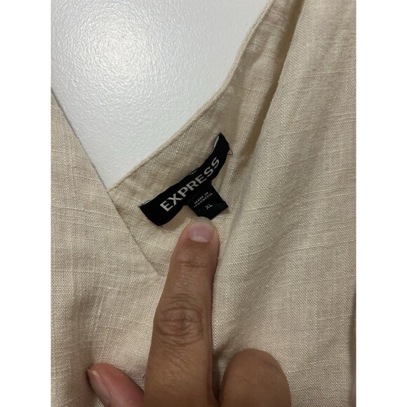 Express Beige Linen Blend Peplum crop tank top ruffle size XL Sleeveless Zip Up - Picture 2 of 5